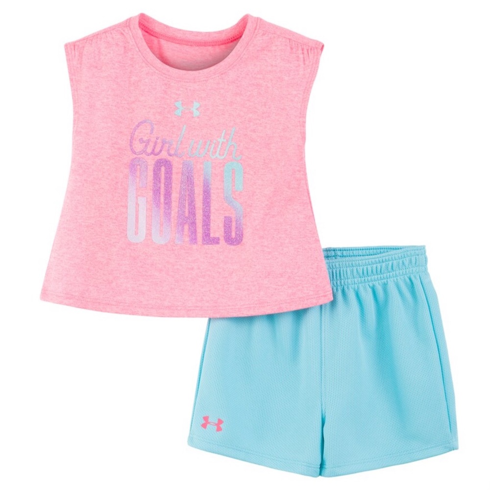 UNDER ARMOUR “GIRL WITH A GOALS” TEE & SHORTS SET